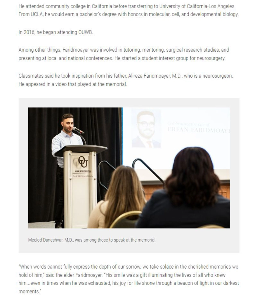 Dr. Erfan faridmoayer's Tribute Post Image